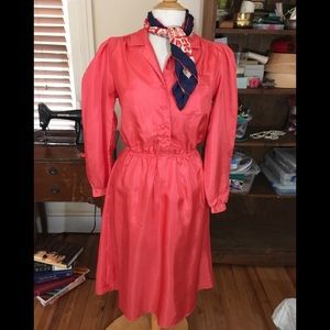 Vintage button up dress in coral polyester